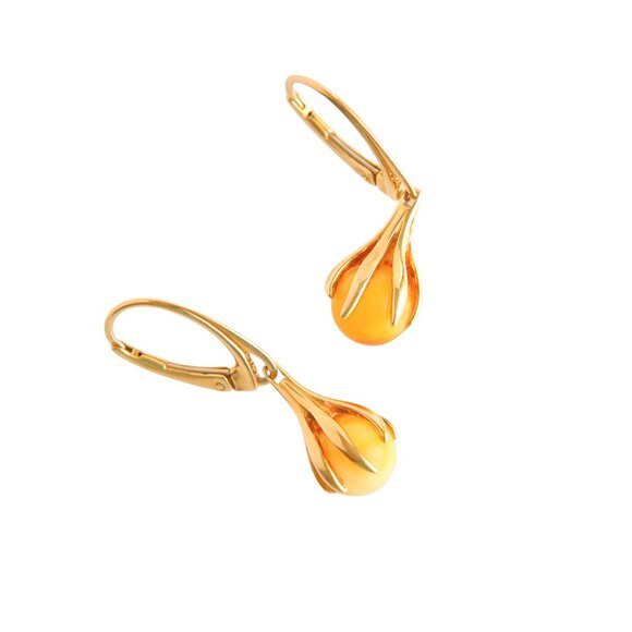JURATE AMBER Jewelry - Baltic Butterscotch Amber Dangle Earrings in 14k Gold Plated s925